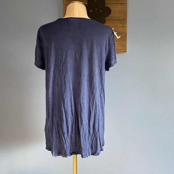 Cable & Gauge Blue V-Neck Burnout Relax Short Sleeve Tee T-Shirt- L - Picture 2 of 7